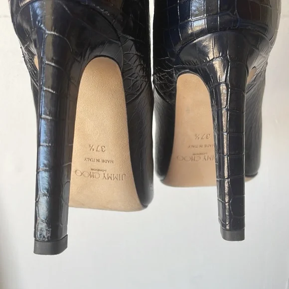 Jimmy Choo Mavis 100 Navy Croc Embossed leather knee high boots - Picture 6 of 7